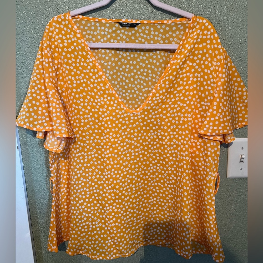 Yellow w White Flowers Shein Top